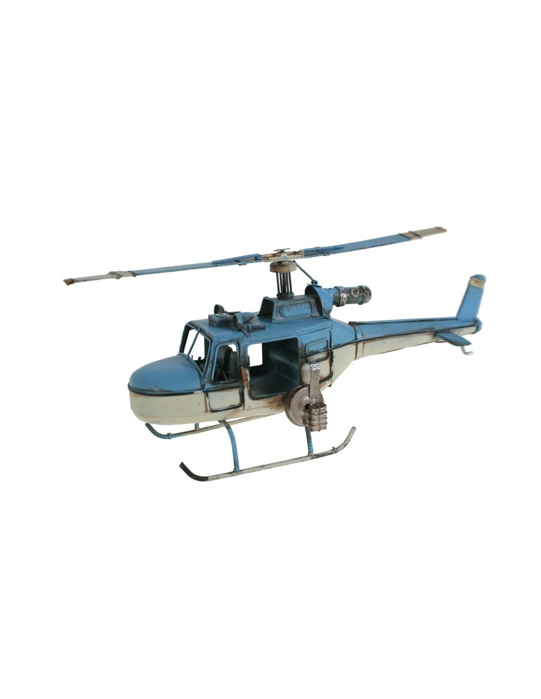 Replica de helicóptero de combate en color azul y blanco