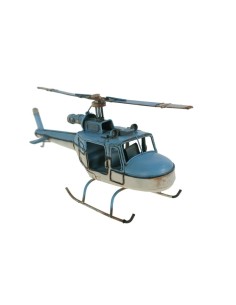 Helicóptero de Metal en color Azul y Blanco con dos aspas para Decoración, Hogar y Coleccionismo. 2