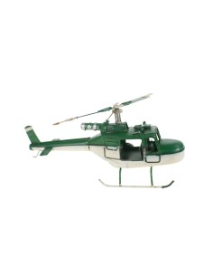 Hélicoptère en métal vert et blanc à deux pales pour la décoration, la maison et la collection.