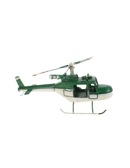 Helicòpter de Metall en color Verd i Blanc amb dues aspes per a Decoració, Llar i Col·leccionisme.