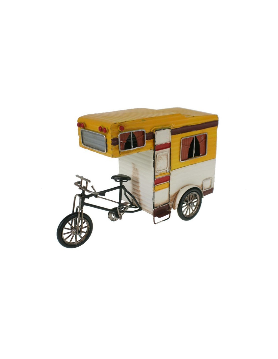 Réplica de moto con caravana estilo vintage de color amarillo