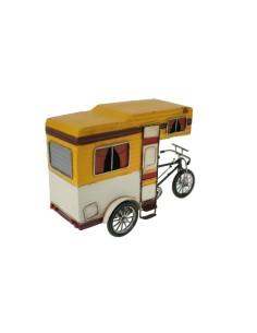 Moto amb Caravana Estil Vintage de Color Groc i Cru Decoració Llar Col·lecció de Rèpliques 2