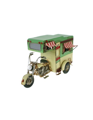 Réplica de moto con caravana estilo vintage de color verde