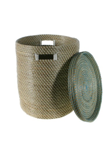Grand panier de rangement en fibres naturelles avec couvercle, organisation élégante pour votre maison