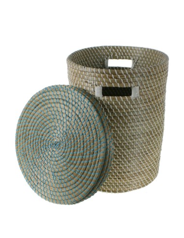 Panier de rangement moyen en fibres naturelles avec couvercle, organisation élégante pour votre maison