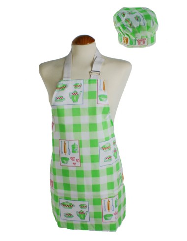 Delantal infantil con gorro para cocina de  color verde