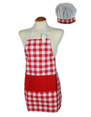 Tablier enfant avec chapeau de cuisine rouge