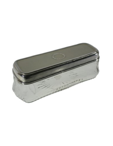 Caja de cristal tapa plateada corona