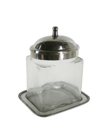 Pot en verre avec couvercle et plateau en métal