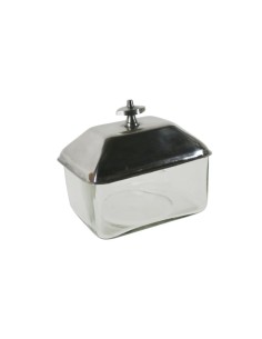 Caja de Cristal con Tapa Metálica Plateada Complemento para Baño o Tocador Estilo Nórdico.