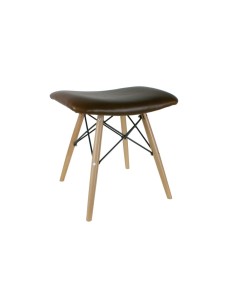 Reposapeus banqueta fusta natural i símil pell marró decoració vintage nòrdic descans peus