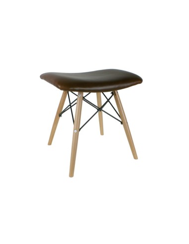Repose-pieds banc bois naturel et simili cuir marron décoration vintage repose pied nordique 