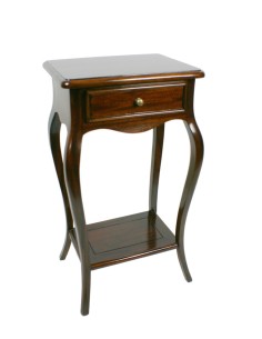 Mesa Auxiliar Isabelina de Madera de Caoba con Cajón Central Estilo Clásico Complemento para el Hogar.