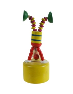 Pallasso de fusta articulat joguina tradicional d'estrènyer amb base de fusta joc d'habilitat infantil. Mides: 12xØ4.5 cm