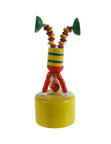 Jouet à presser traditionnel clown en bois articulé avec base en bois jeu d'adresse pour enfants