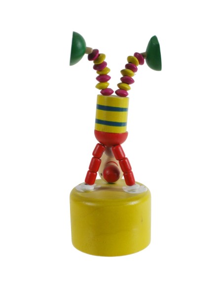 Payaso de madera articulado juguete tradicional de apretar con base de madera juego de habilidad infantil. Medidas: 12xØ4.5 cm