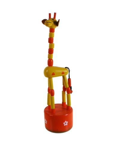 Girafe en bois jaune à presser jouet articulé classique pour la coordination œil-main et la motricité.
