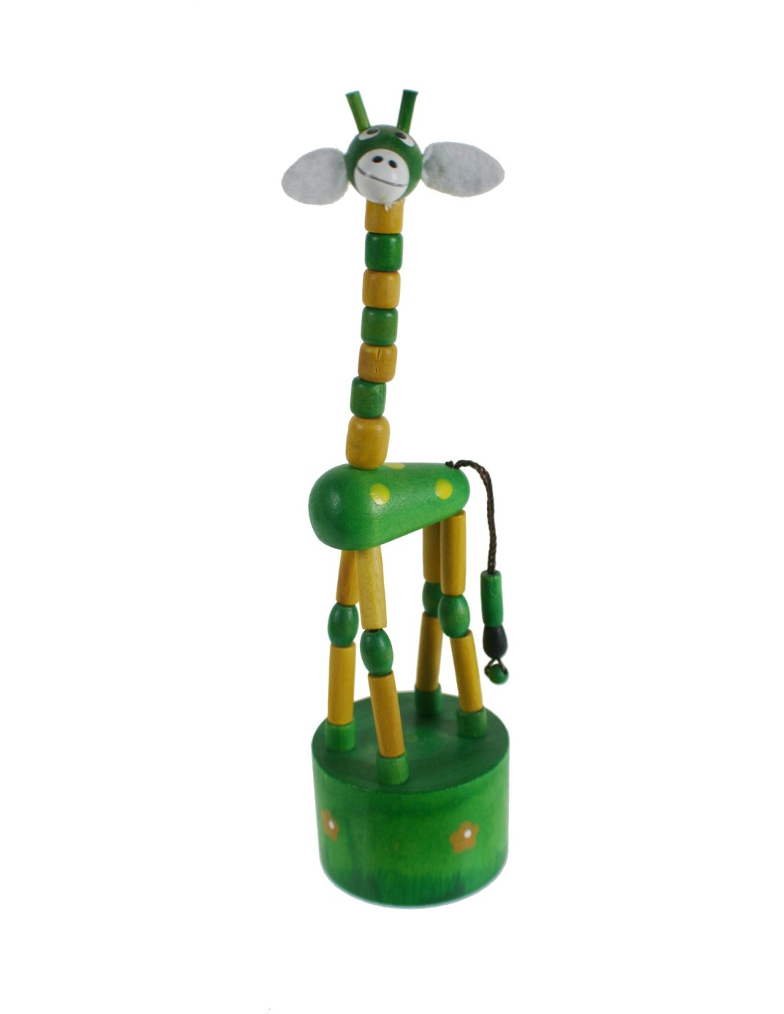 Girafa de fusta de color verd per prémer joguina clàssica articulat per a la coordinació ull-mà i motricitat.