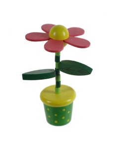 Flor de madera articulada juguete tradicional de apretar con base de madera juego de habilidad infantil. Medidas: 12xØ7 cm.