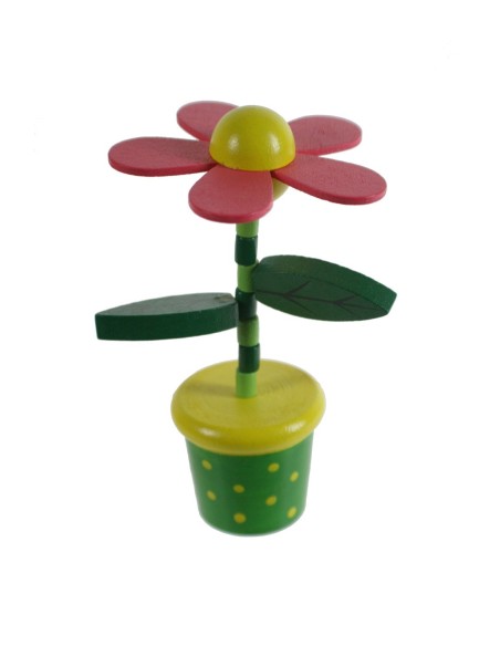 Flor de madera articulada juguete tradicional de apretar con base de madera juego de habilidad infantil. Medidas: 12xØ7 cm.