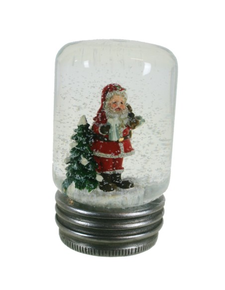 Bola nieve con Papá Noel con árbol globo de agua con Santa en base decoración navideña hogar: Medidas: 9xØ5 cm.