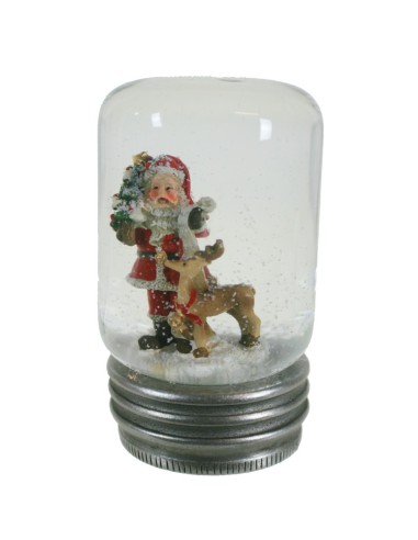 Boule à neige avec Père Noël avec sapin et boule à eau renne avec Père Noël dans une base de décoration de Noël