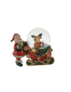 Bola nieve con Papá Noel y reno globo de agua con Santa en base de trineo decoración navideña