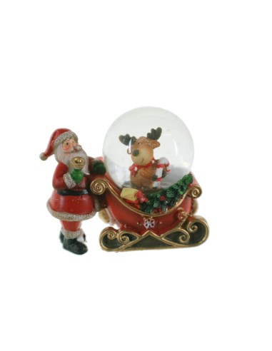 Boule à neige avec le Père Noël et boule à eau renne avec le Père Noël sur une base de traîneau Décoration de Noël