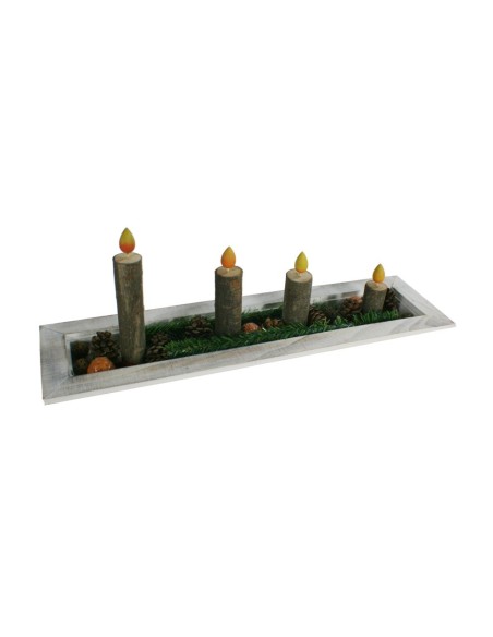 Centro de mesa de Navidad con velas de tronco de árbol decoración navideña hogar estilo nórdico. Medidas: 22x61x17 cm.