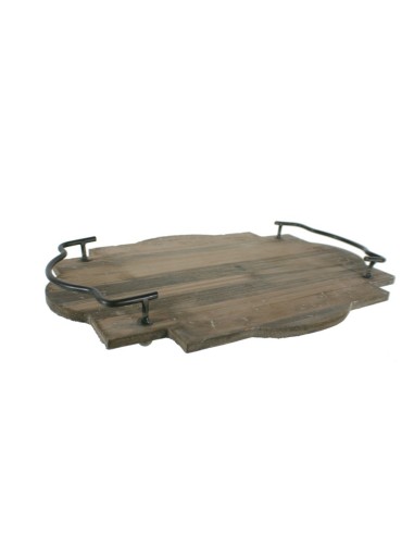 Bandeja o centro de mesas  de madera natural con asas estilo vintage