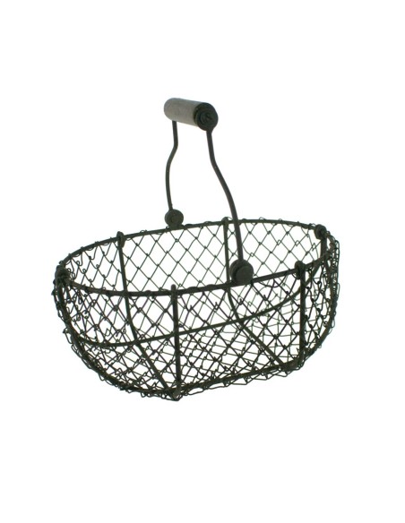 Dispensador de huevos forma de cesta huevera de rejilla de sobremesa con asa estilo vintage. Medidas: 10x22x14 cm.