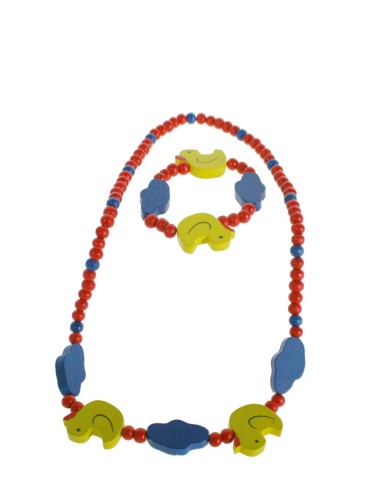 Bracelet et collier en bois pour fille rouge avec canard