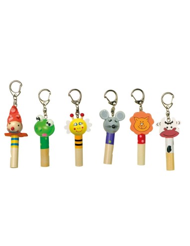 Porte-clés sifflet en bois avec figurine d'animal, cadeau pour enfants aventureux et accessoire musical amusant
