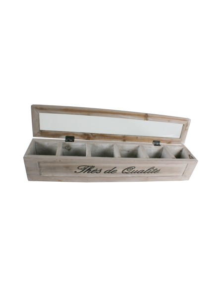 Caja almacenaje té bolsitas infusiones caja de madera con 6 compartimientos estilo vintage menaje de cocina. Medidas: 9x46x9 cm.