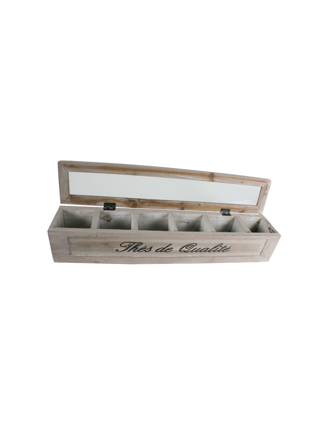 Caja de madera con 6 separadores en interior para bolsitas de thé e infusiones Caja de madera estilo vintage tapa transparente m