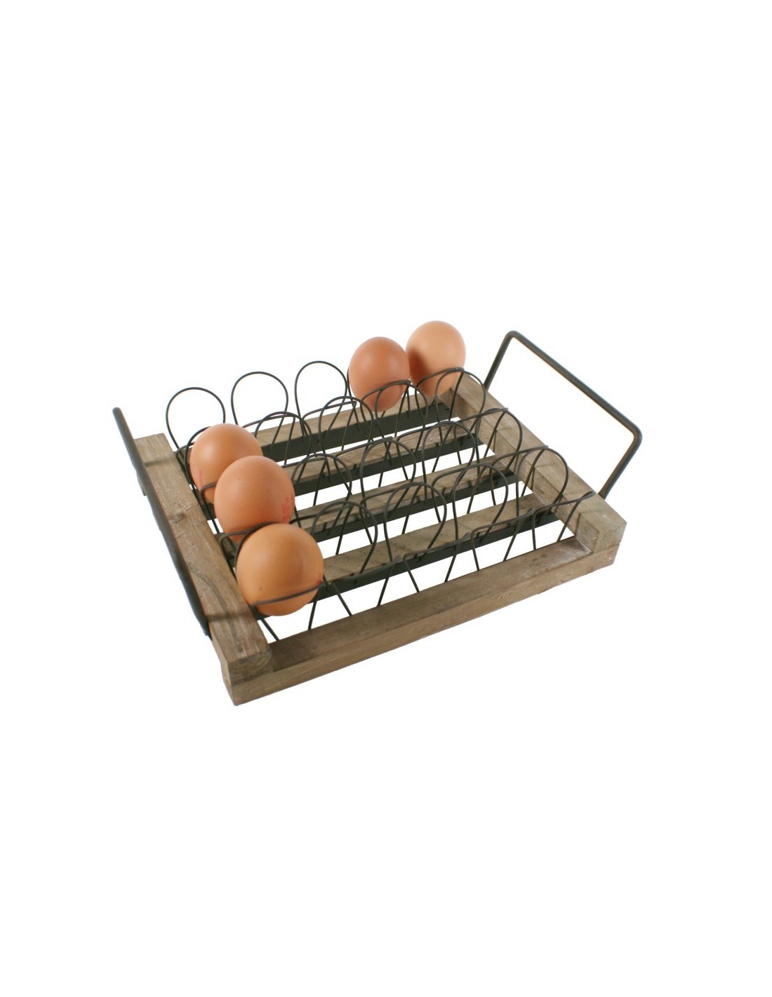 Dispensador de huevos de madera y metal de sobremesa estilo vintage capacidad 20 huevos utensilio cocina