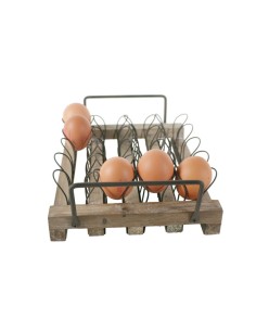 Dispensador de huevos de madera y metal de sobremesa estilo vintage capacidad 20 huevos utensilio cocina 2