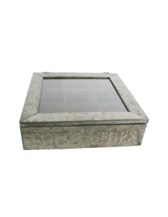 Caja metálica grande con 9 separadores para bolsitas dé thé e infusiones de color estaño estilo industrial menaje de cocina orig 2