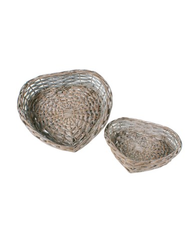 Panera o cesta del pan con forma de corazón y de mimbre estilo rústico