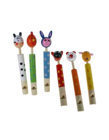 Flauta Infantil Musical de Fusta decorada de Colors amb Cabecita d'Animals, Joguina per a Nens.