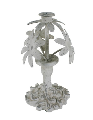 Candelabro de terracota y metal diseño flores color blanco estilo nórdico decoración hogar