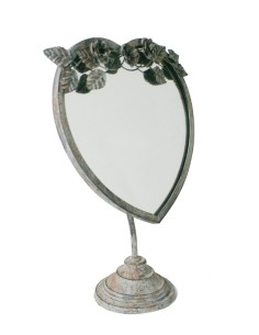 Miroir de vanité de table en forme de coeur de finition antique vintage
