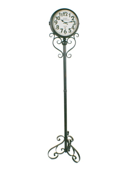 Reloj de columna dos esferas de metal pie de hierro colado estilo industrial decoración hogar. Medidas: 170xØ40 cm.