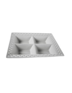 Plato para aperitivos de porcelana blanca con cuatro departamentos menaje de mesa  estilo vintage 2