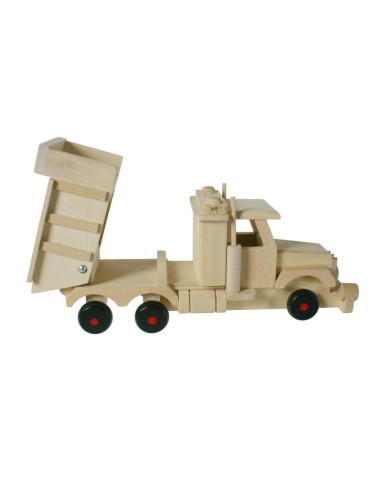 Camión de Madera Maciza Natural de Haya con Volquete Juguete Infantil, Creatividad y Motricidad.