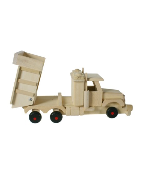 Camió de fusta massissa de faig amb bolquet Arena. Mesures: 17x30x10 cm.