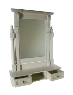 Mueble espejo de madera para tocador con cajones en blanco vintage 2