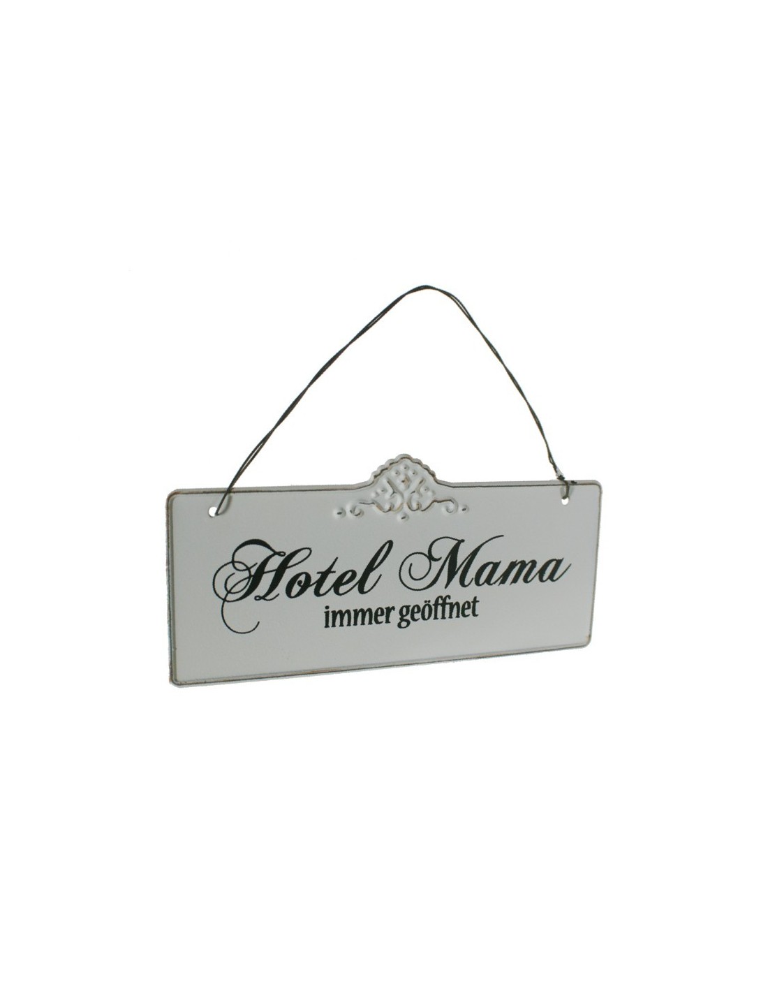 Placa de metal con inscripción Hotel Mama. Medidas: 21x10 cm.
