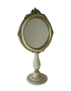 Miroir de table pour coiffeuse et salle de bain, finition en blanc patiné de style vintage.