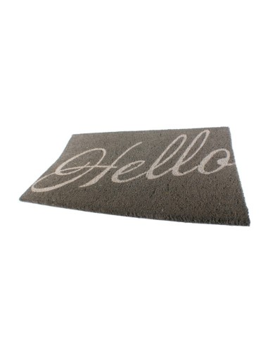 Grand paillasson rectangulaire en fibre de coco design HELLO gris pour porte d'entrée de maison, jardin ou terrasse